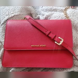MICHEAL KORS Leather Crossbody Bag Bright Red